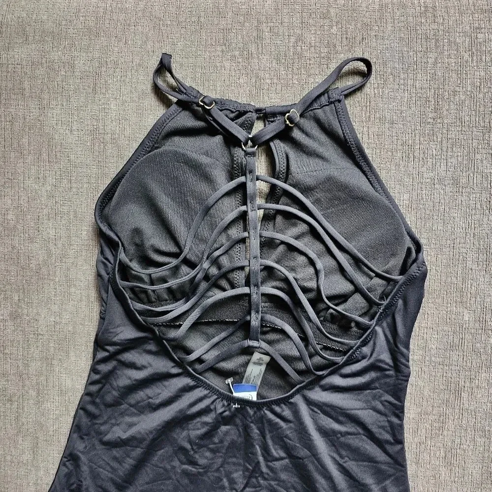 Leilani Horizon High Neck One Piece Strappy Cage Back Black Swimsuit Size 10